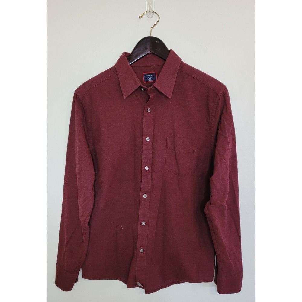 Untuckit Shirt Mens Large Slim Fit Maroon Sherwood Flannel Long Sleeve Button Up